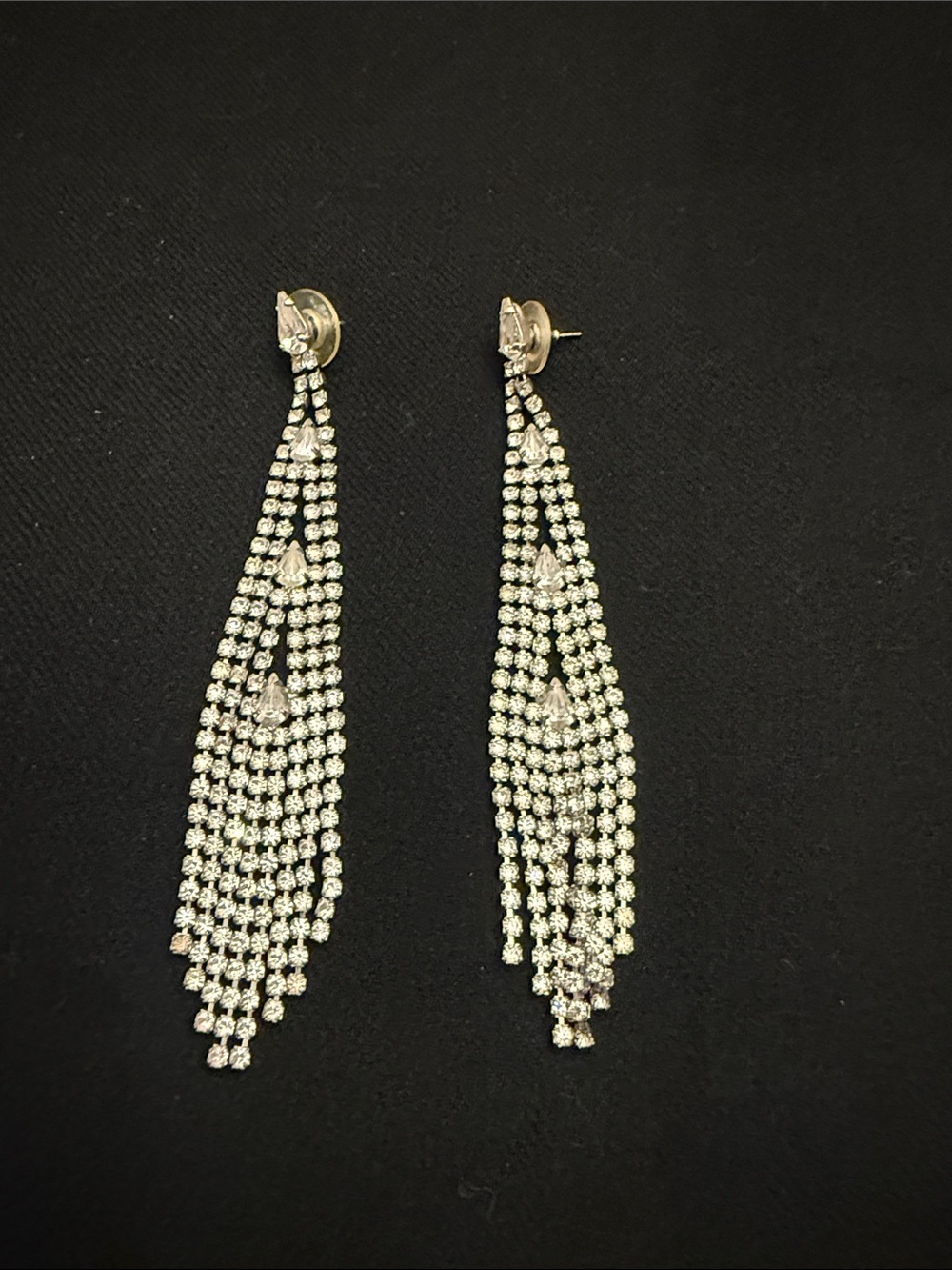 Silver Crystal Tassel Drop Earrings - vintage